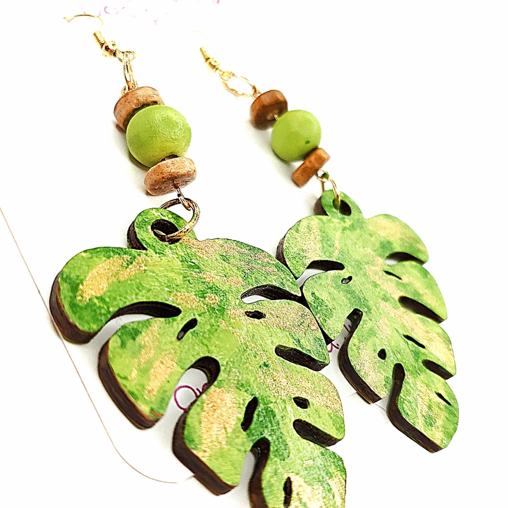 Autumn Leaf Earrings, Wooden Earrings,Handpainted Dangles artisan,lightweight!